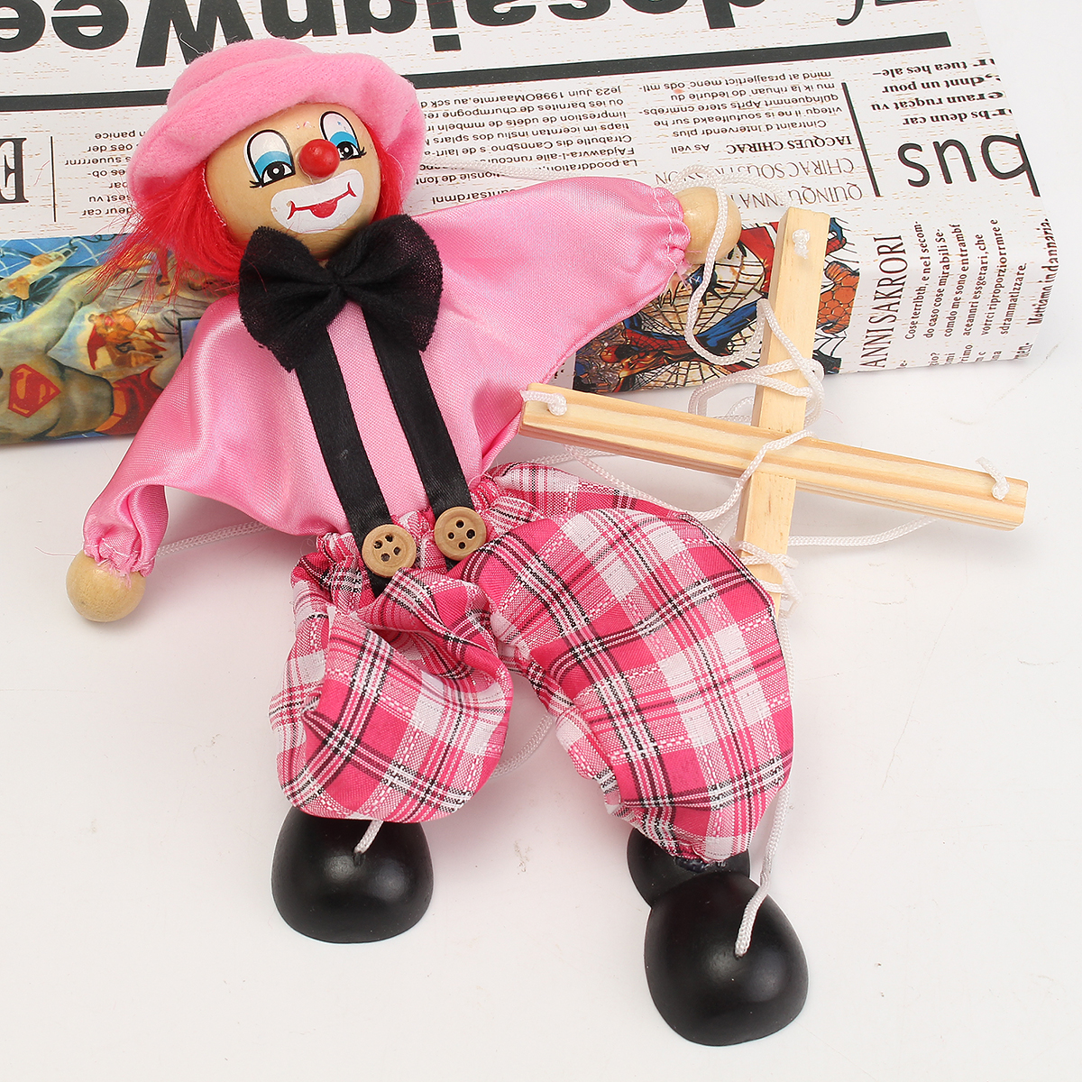Pull String Puppet Clown Wooden Marionette Doll Vintage Child Kid Gift Christmas - Photo: 7
