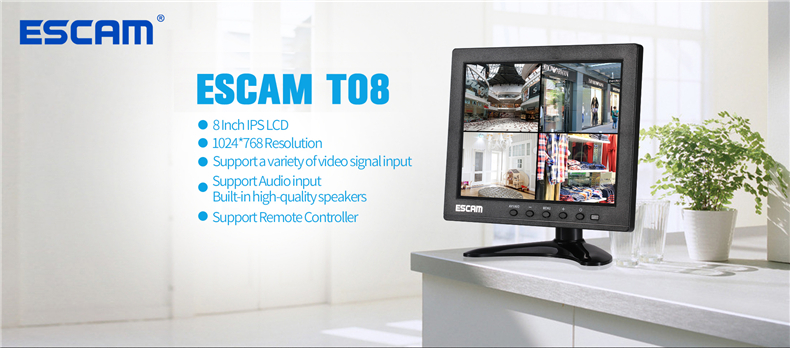 ESCAM T08 8 inch TFT LCD 1024x768 Monitor with VGA HDMI AV BNC USB for PC CCTV Security Camera 11