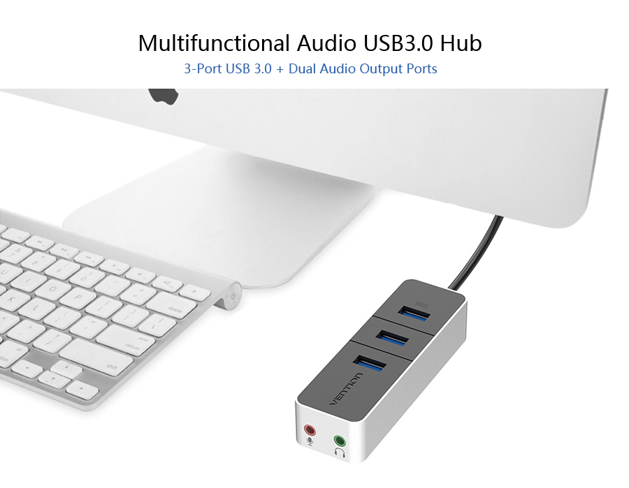 Vention VAS-J46 High Speed 3-Port USB 3.0 Audio External Sound Card Hub 9