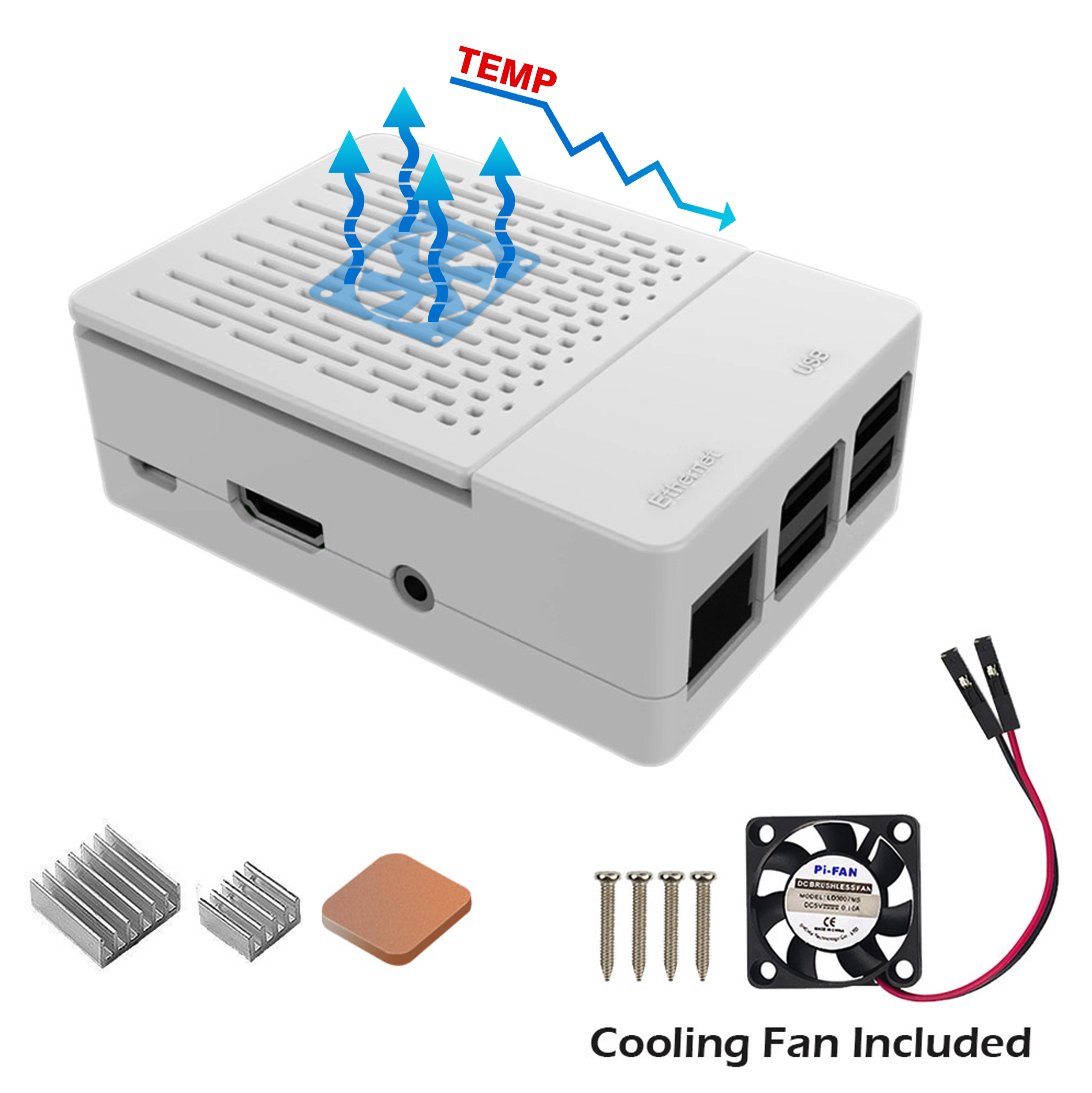 Black/White Assembled Exclouse Case + Quiet Cooling Fan + Heatsink Support GPIO or Camera For Raspberry Pi 3/2/B+ 9