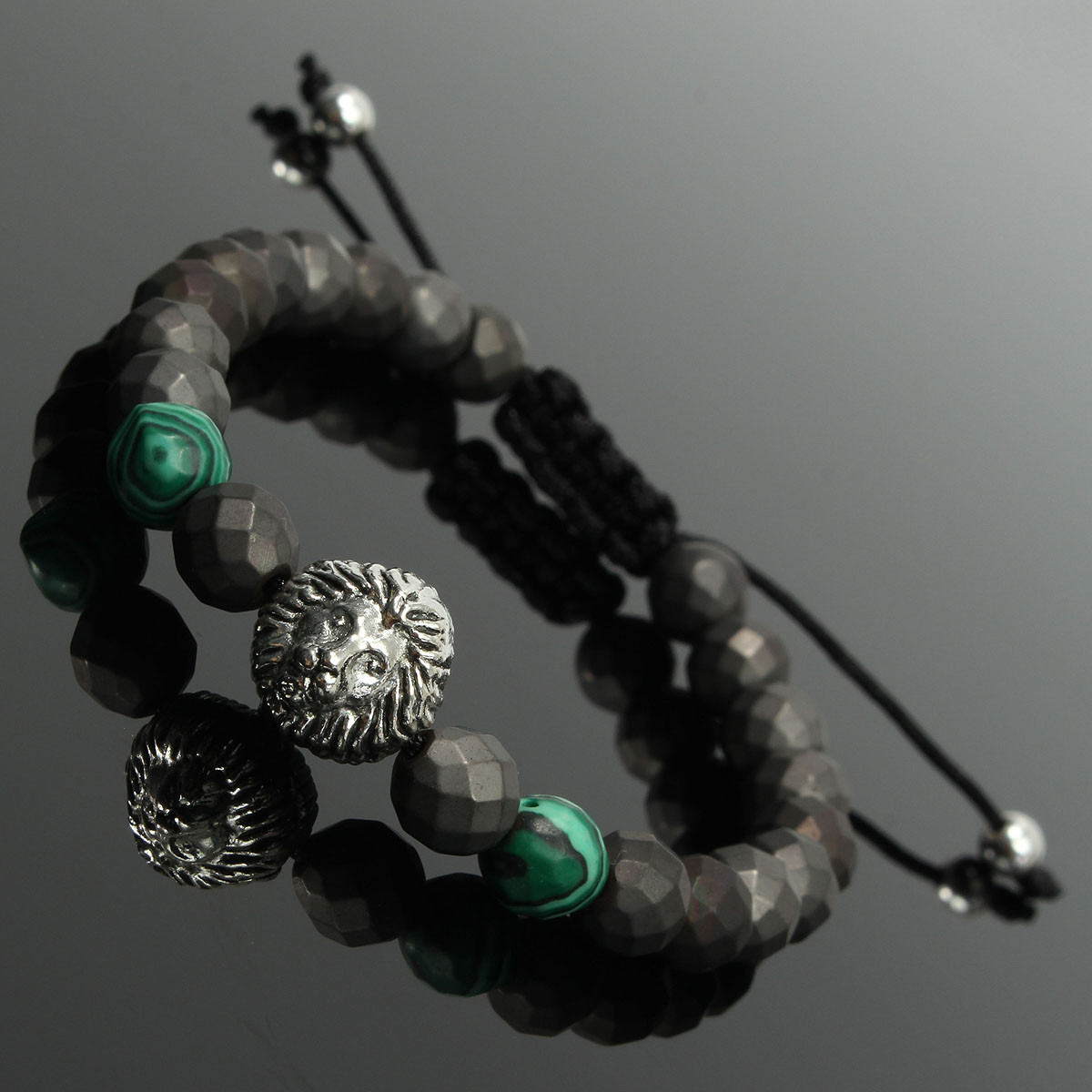 8mm Green Matte Lion Head Men Bracelet Series Jewelry Chain