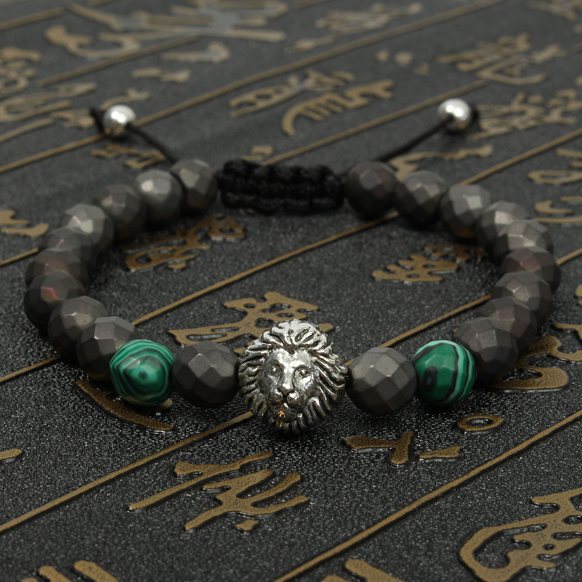 8mm Green Matte Lion Head Men Bracelet Series Jewelry Chain