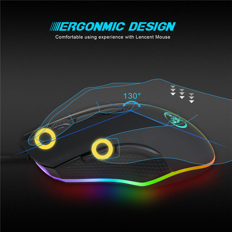 HXSJ S500 RGB Backlit Gaming Mouse 6 Buttons 4800DPI Optical USB Wired Mice Macros Define 18