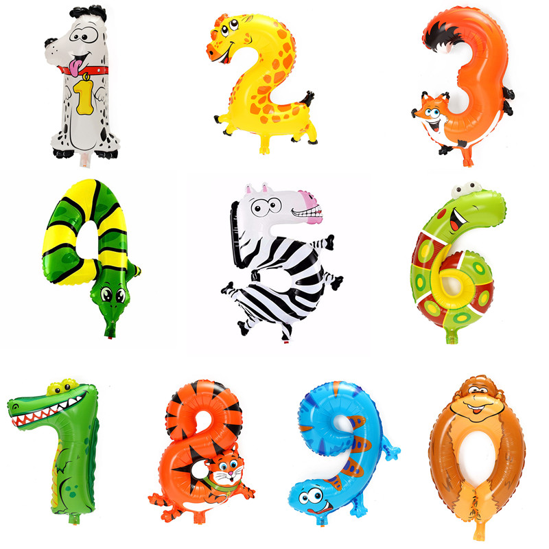 

Cute Animal Cartoon Arabic Numeral Foil Balloons Number Inflatable Kids Toy Party Wedding Decor
