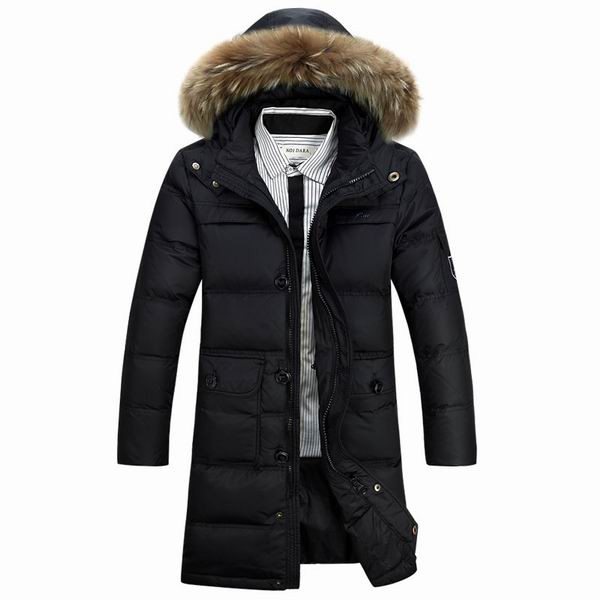 Mens Warm Down Parka Stand Collar Solid Color Fur Hooded Long