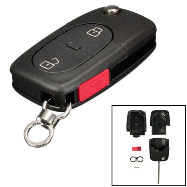 

2 Button + Panic Button Remote Key Fob Case Shell For Audi A4 Replacement
