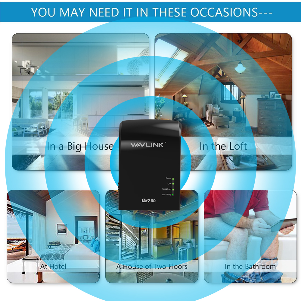 Wavlink 750Mbps Dual Band 3 in One Wifi Repeater Router Built-in Antenna UK/EU/US Plug 9