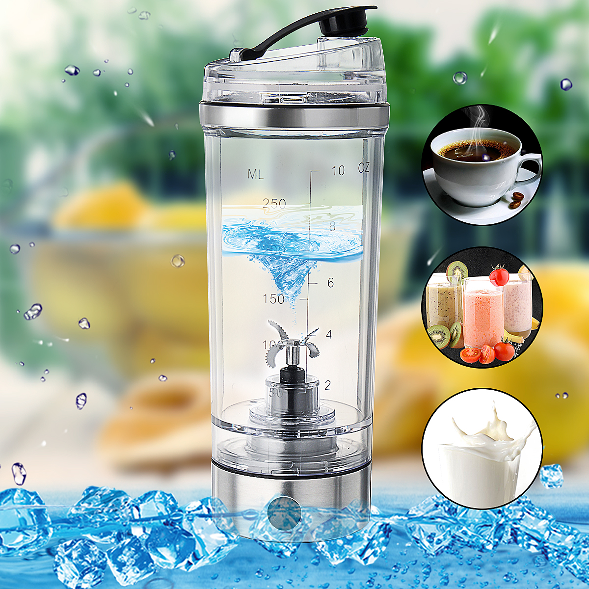 250ML Portable USB Rechargeable Protein Shaker Tornado Mixer Bottle HandHeld Drink Stirring Cup 13