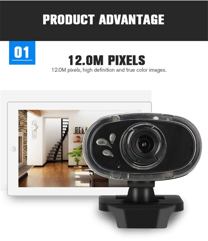 A881 USB 360º Rotation Blue Light 12 Million Pixels with Mic Webcam Camera for PC Laptop 59