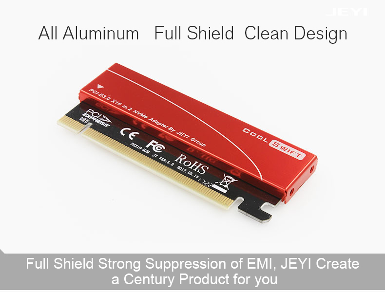 JEYI NVME M.2 PCI-E X16 2280 Expansion Card Gold Bar Aluminum Sheet Thermal Conductivity 13