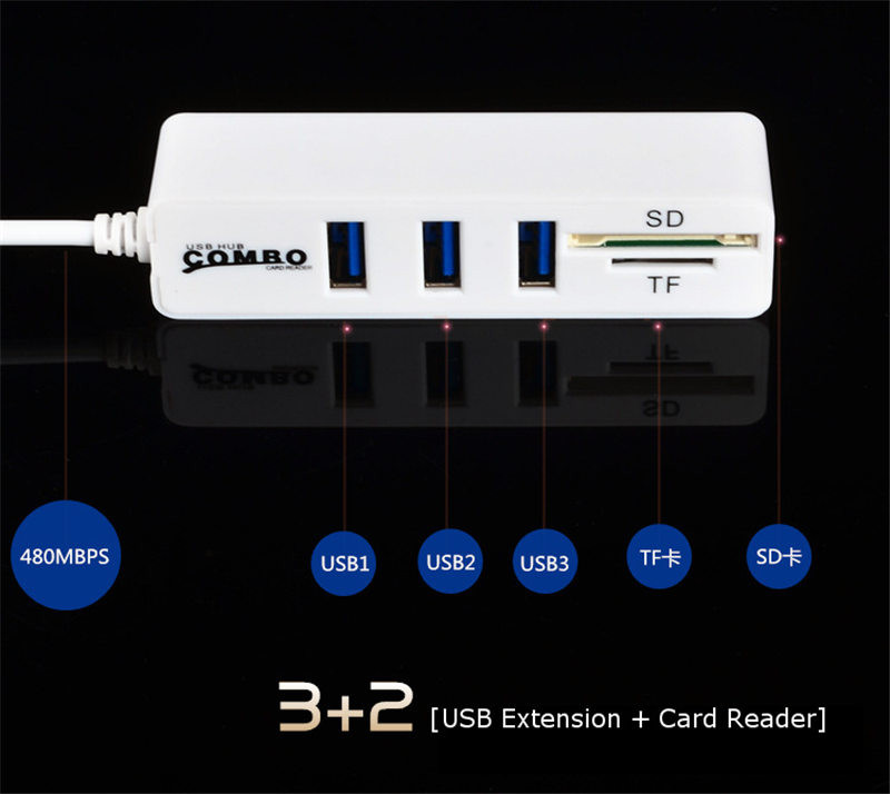 Mini 3 USB2.0 Ports Hub SD TF Card Reader Combo 7