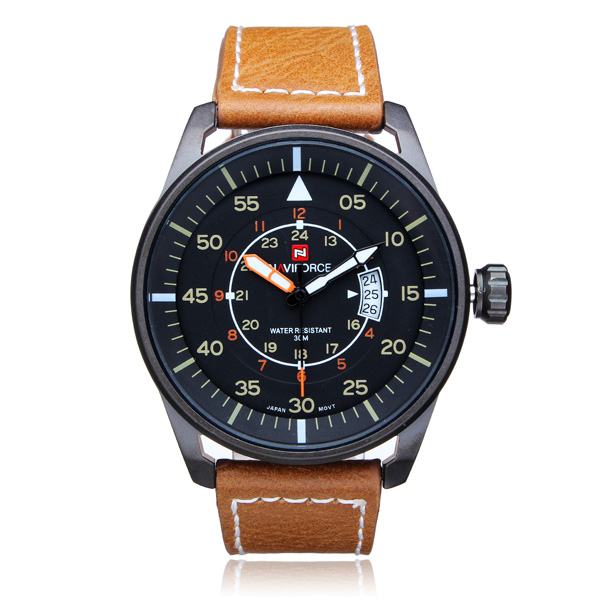 

Naviforce 9044 Military Style Date PU Leather Quartz Men Wrist Watch