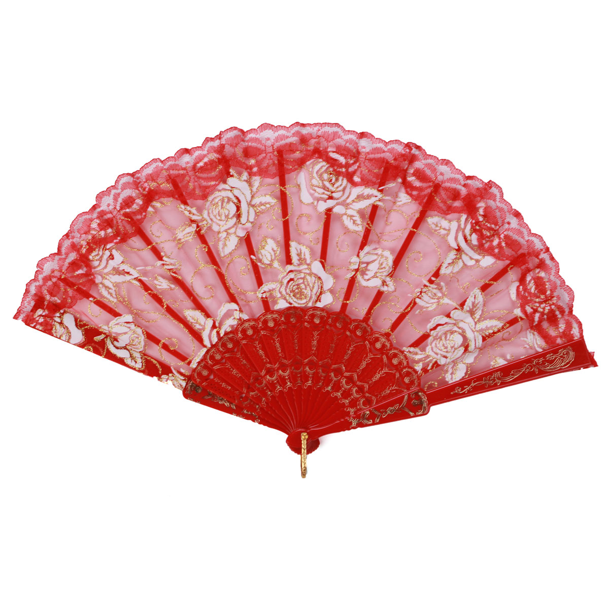 

Spanish Style Lace Silk Plastic Rose Printed Folding Hand Fans Dance Party Wedding Favor Decoration