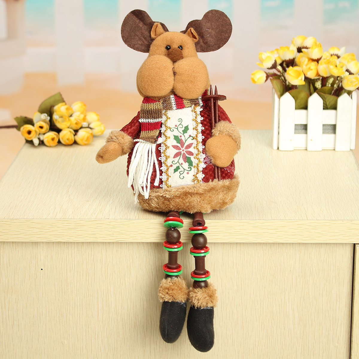 Christmas Home Decorations Sitting Cute Deer Ornament Flannel Toy Gift - Photo: 1