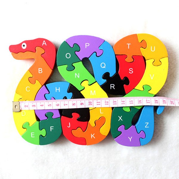 Kids Child Wooden Block Toys Alphabet Number Building Jigsaw Puzzle Snake Shape - Photo: 6