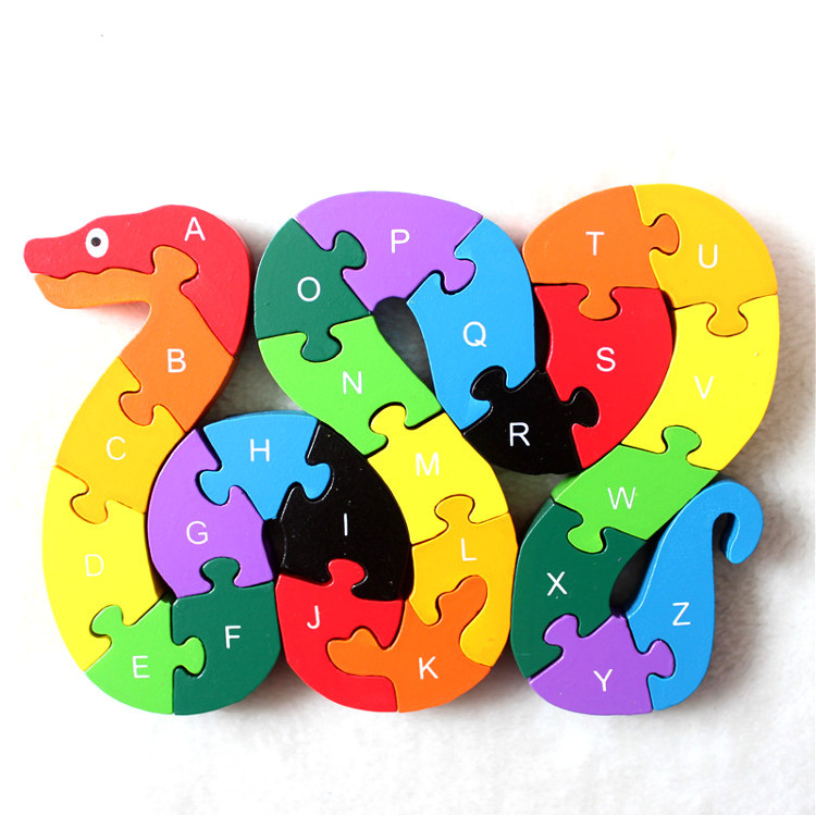 Kids Child Wooden Block Toys Alphabet Number Building Jigsaw Puzzle Snake Shape - Photo: 2