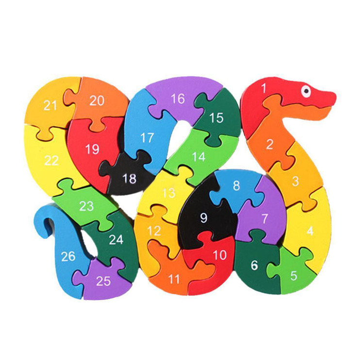 Kids Child Wooden Block Toys Alphabet Number Building Jigsaw Puzzle Snake Shape - Photo: 3