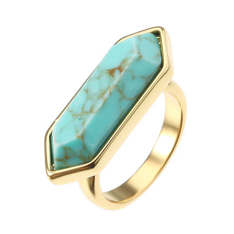 

JASSY® Hexagonal Turquoise Ring 18K Gold Plated Geometric New Fashion Women Fine Jewelry