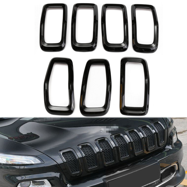 

ABS Black Front Grille Decorate Trim Ring Insert Cover Kit For Jeep Cherokee 2014-2016