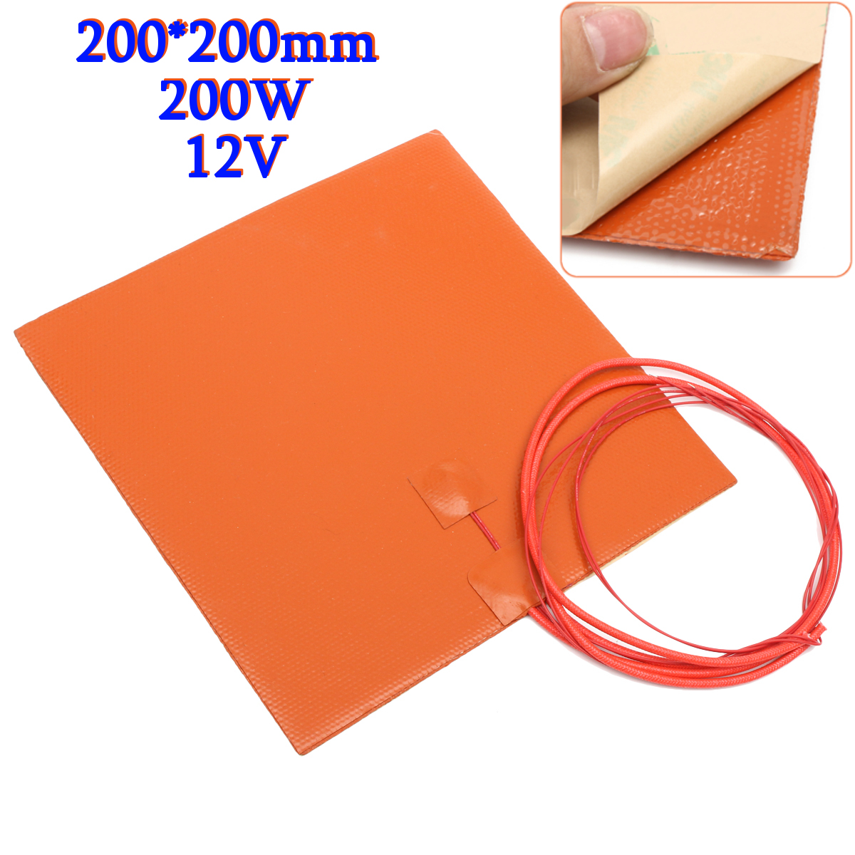 12V 200W 200mmx200mm Waterproof Flexible Silicone Heating Pad Heater For 3d Printer Heat Bed 7