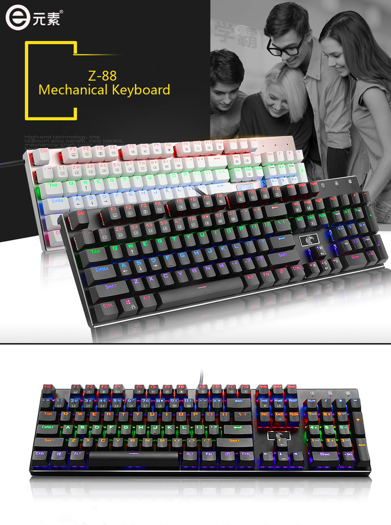 E-element Z88 81 Key NKRO USB Wired RGB Backlit Mechanical Gaming Keyboard Outemu Blue Switch 6