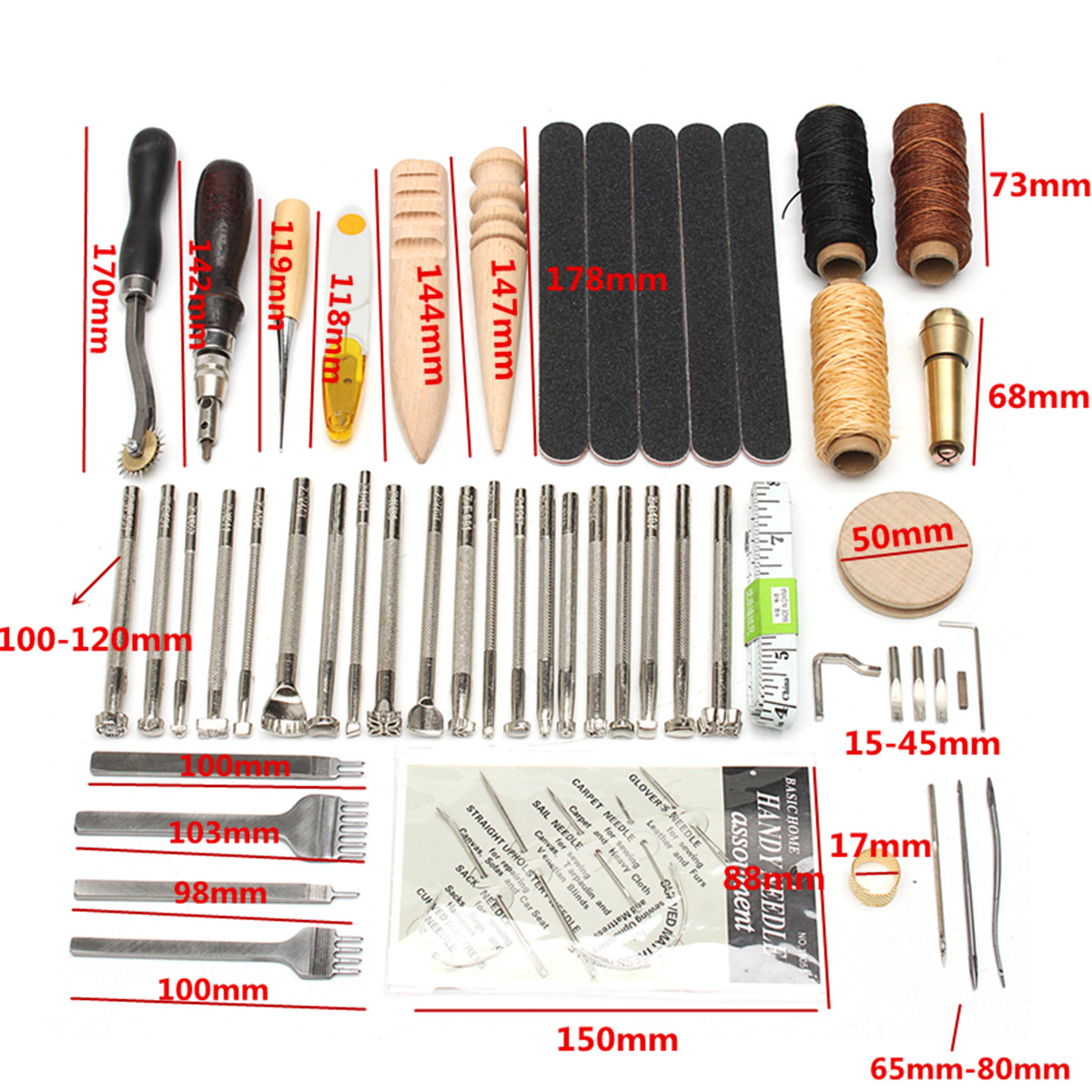 59Pcs Leather Craft Hand Tools Kit For Hand Stitching/Sewing Stamping Set 29