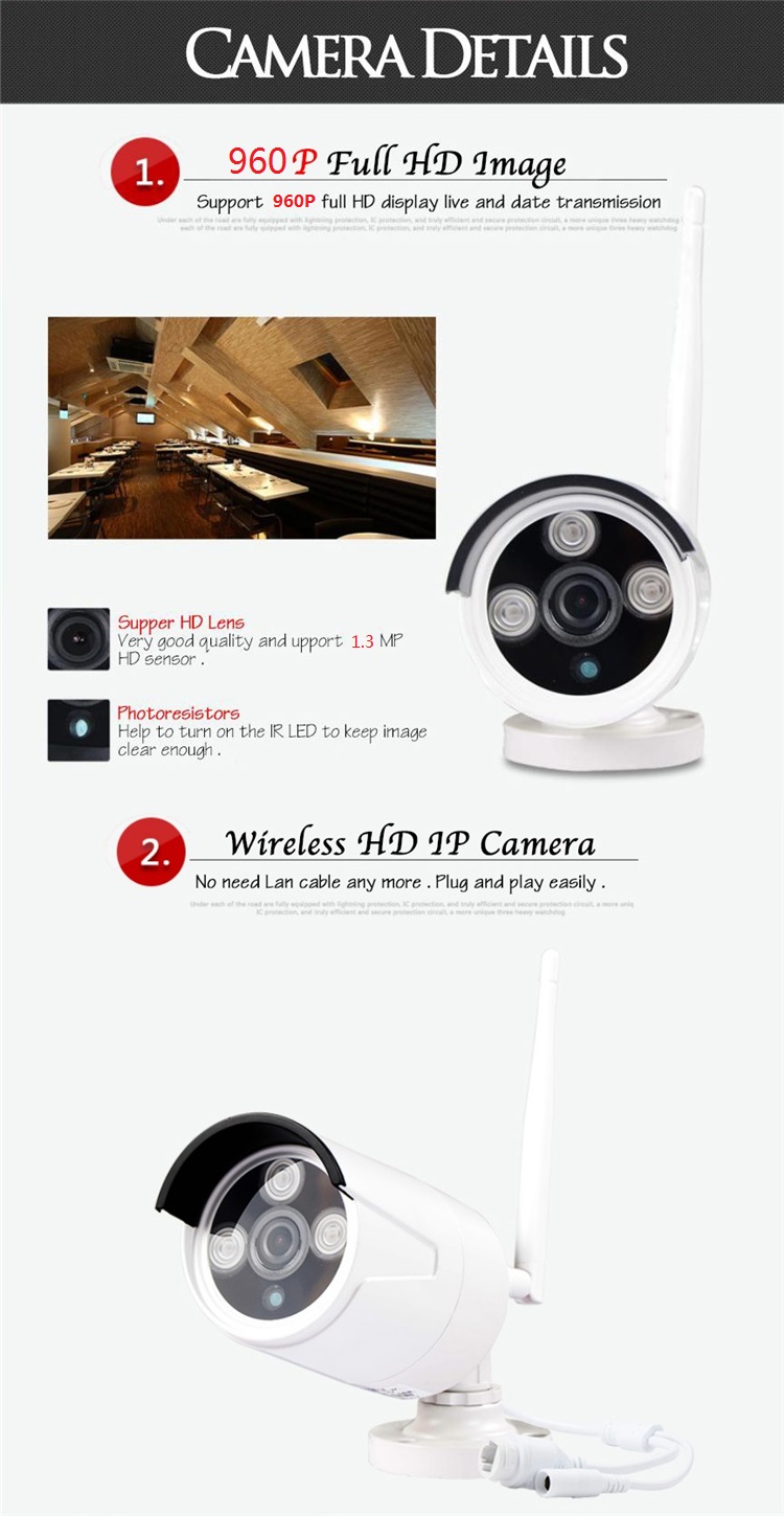 Hiseeu 960P Wireless CCTV 8CH NVR Kit Outdoor IR Night Vision IP WiFi Camera Security Surveillance EU Plug 8