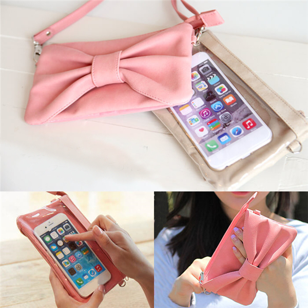 

Universal Suede Touch Screen Bowknot Clutch Massenger Bag Phone Wallet for Phone Under 5.5-inch