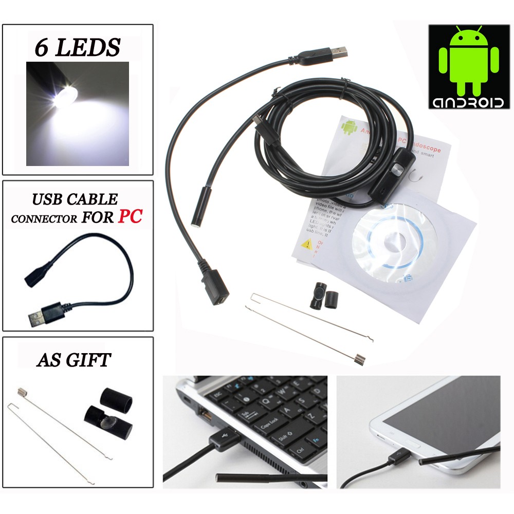 6 LED Borescope Snake Camera for PC and Android