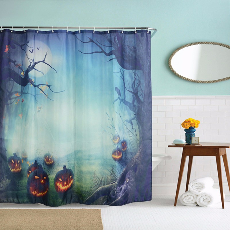 180x180cm Halloween Pumpkin Monster Polyester Shower Curtain Bathroom ...
