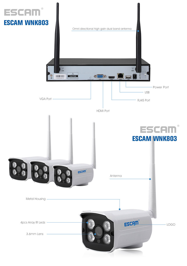 ESCAM WNK803 8CH 720P Wireless NVR Kit Outdoor IR WiFi IP Camera Surveillance Home Security System 19