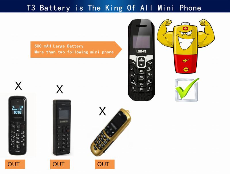 LONG-CZ T3 0.66-inch 500mAh 70mm Высокий самый маленький Smart BT Dialer BT музыка мини-телефон с телефоном