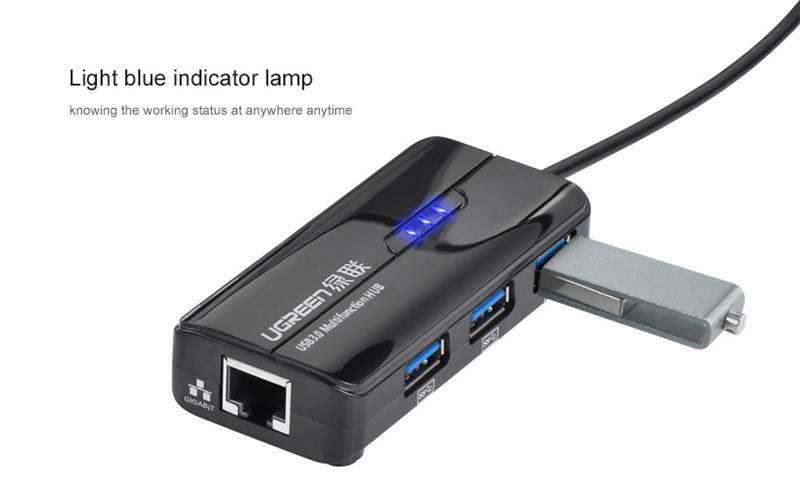 Ugreen CR102 USB3.0 to RJ45 100Mbps Ethernet 3 USB 3.0 Port Hub Network Card LAN Adapter for Laptop 99