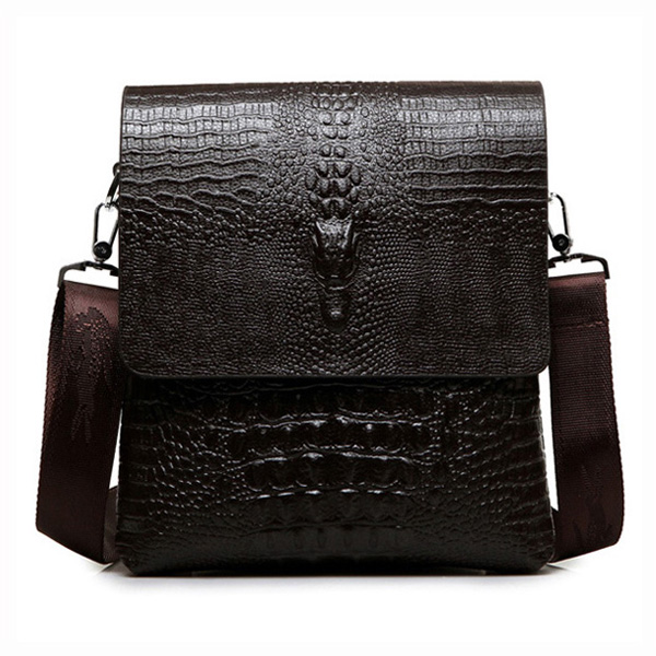 Men Bag, Business PU Alligator Grain, Black Brown Shoulder Bag, Crossbody Messenger Bag Briefcase