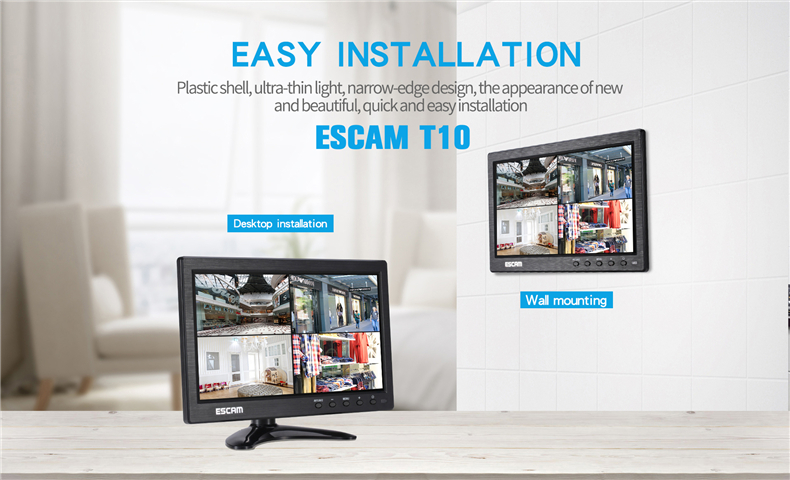 ESCAM T10 10 inch TFT LCD 1024x600 Monitor with VGA HDMI AV BNC USB for PC CCTV Security Camera 25