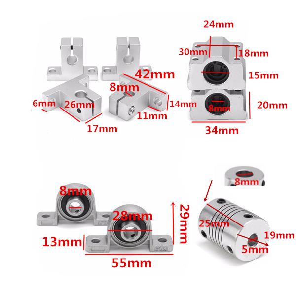 ZUQIEE CNC Parts Optical Axis Guide Bearing Housings Aluminum Rail Shaft Support Screws Set 13pcs 350mm Linear Motion Products Bearing 