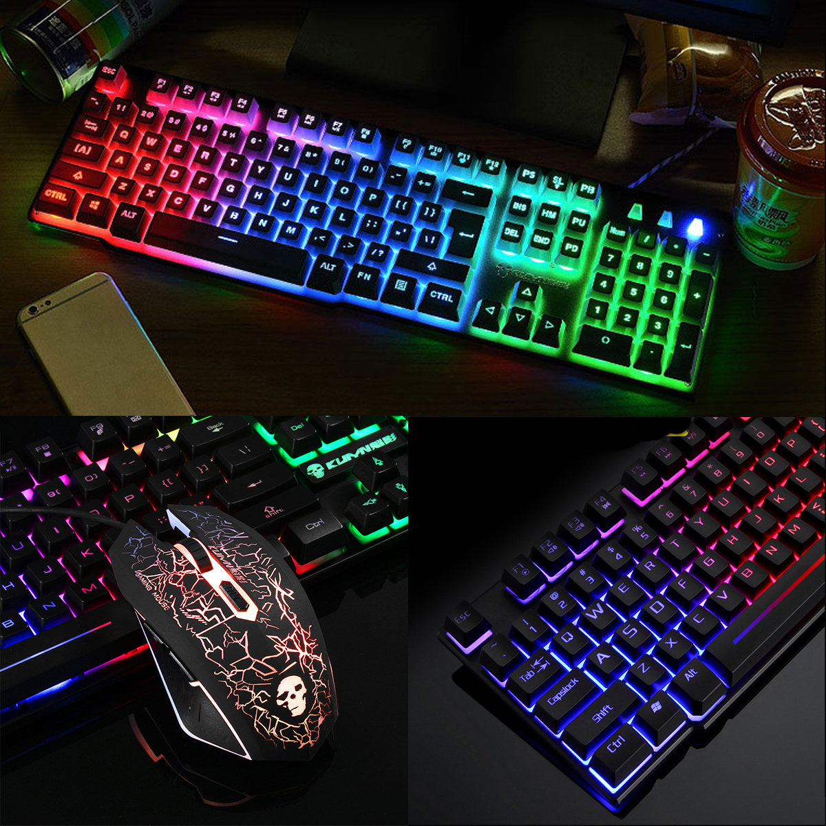 Colorful Backlight USB Wired Gaming Keyboard 2400DPI LED Gaming Mouse Combo with Mouse Pad 32