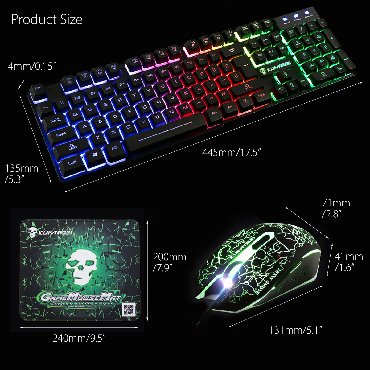 Colorful Backlight USB Wired Gaming Keyboard 2400DPI LED Gaming Mouse Combo with Mouse Pad 102