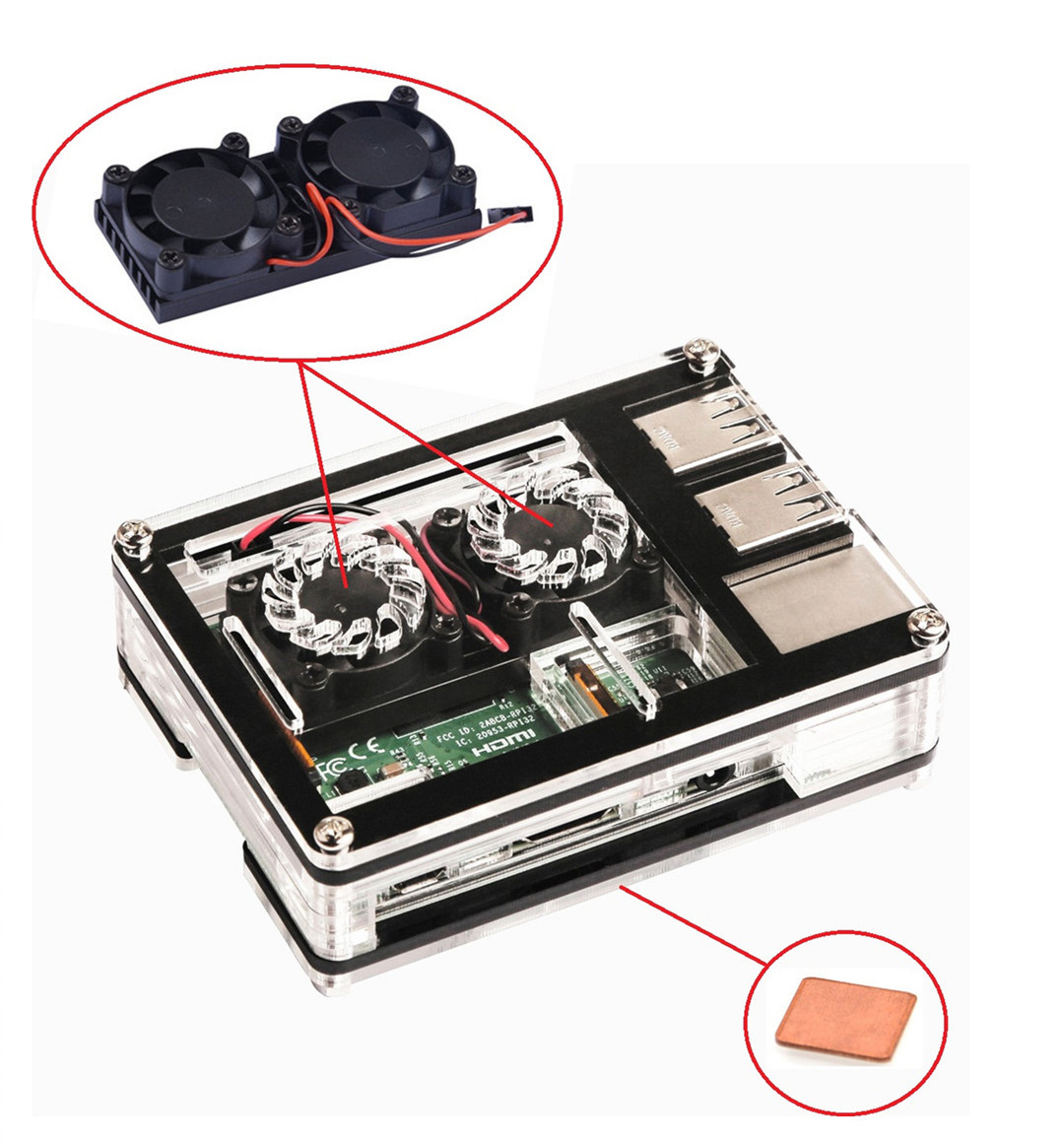 3-in-1 9 Layers Acrylic Case + Dual Fan + Copper Heatsink Kit For Raspberry Pi 3 Model B 11