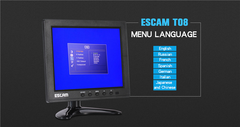 ESCAM T08 8 inch TFT LCD 1024x768 Monitor with VGA HDMI AV BNC USB for PC CCTV Security Camera 42