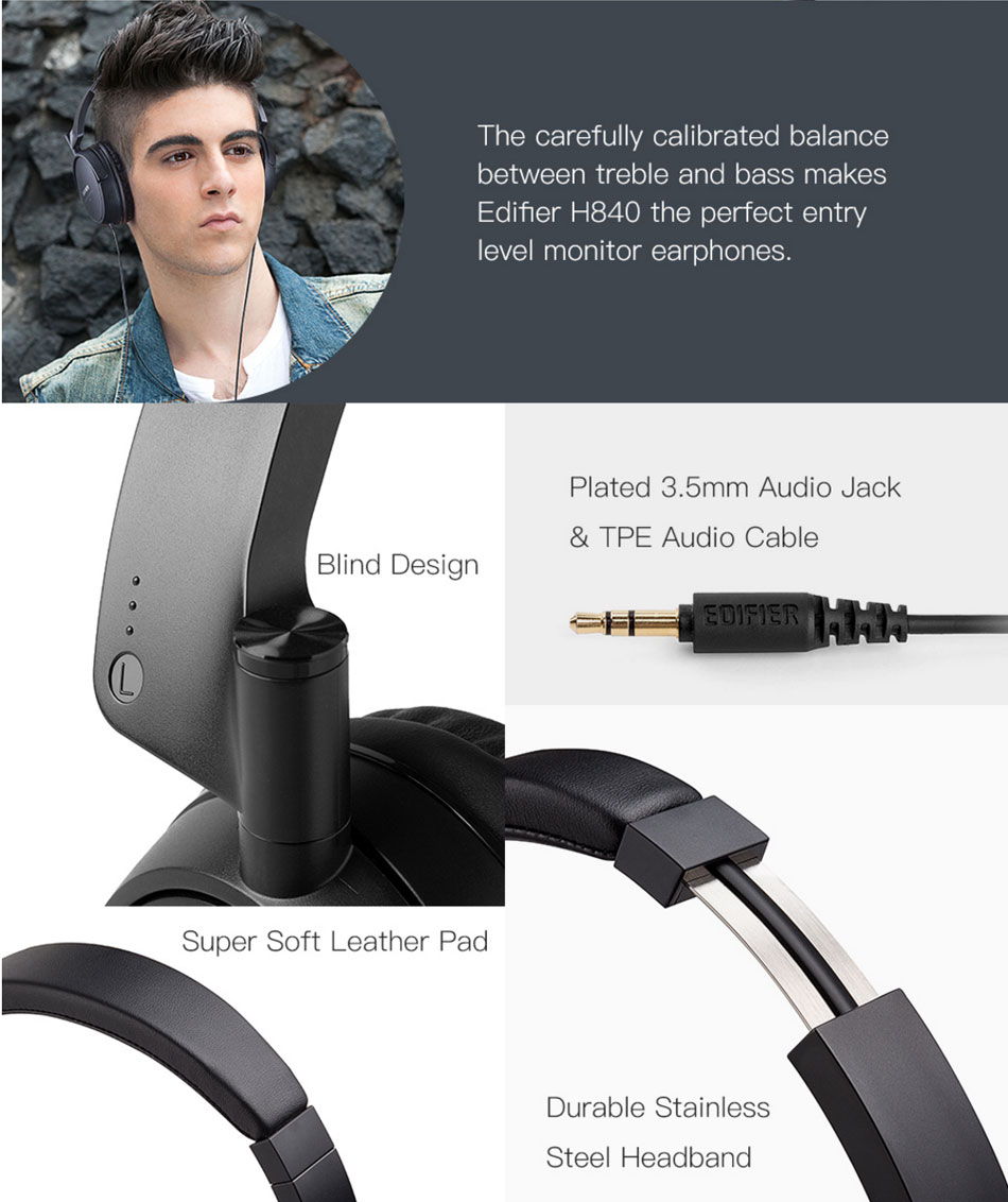 Edifier H840 Noise Cancelling Powerful Sound Ergonomic Ear Pads HIFI Headphone Headset 3.5mm AUX 44