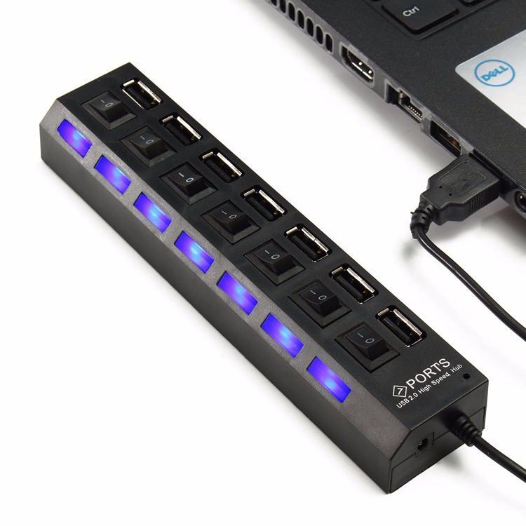 7 Port High Speed USB 2.0 Hub + AC Power Adapter ON/OFF Switch For PC Laptop MAC 15