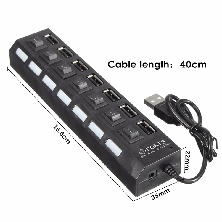 7 Port High Speed USB 2.0 Hub + AC Power Adapter ON/OFF Switch For PC Laptop MAC 54