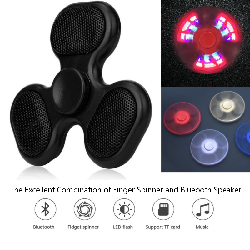 LED Flashing Word Fidget Hand Finger Spinner Stress Reducer TF Card Gyro Bluetooth Speaker 