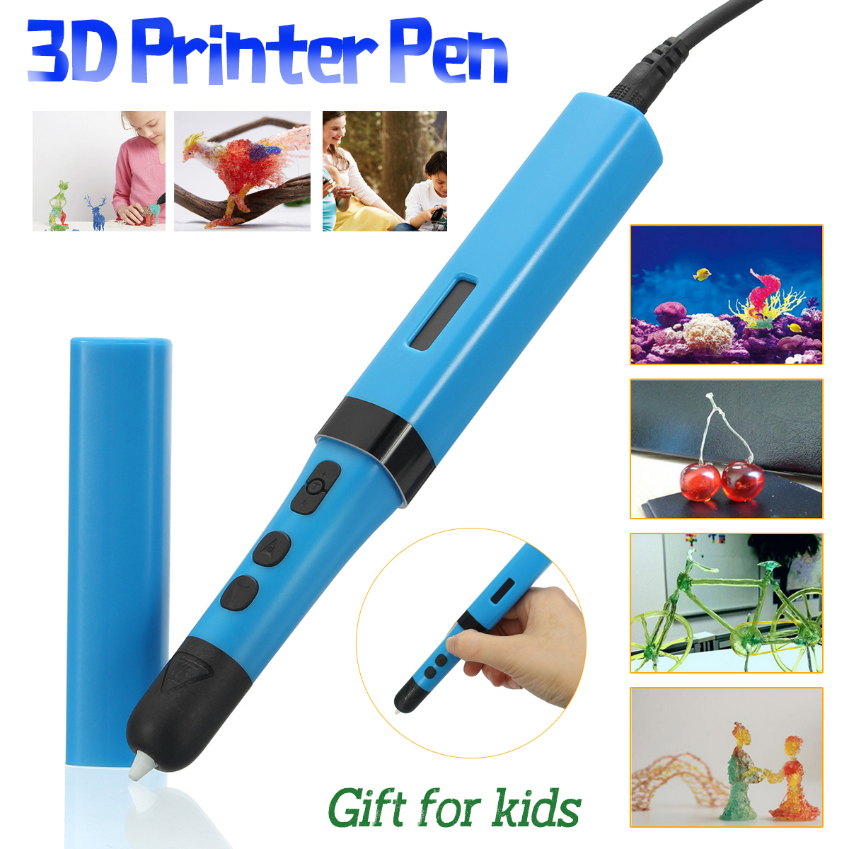 1.75mm Low Temperature 3D Printer Drawing Pen 15*20*173mm Size Support PLA/ABS/HPS 49