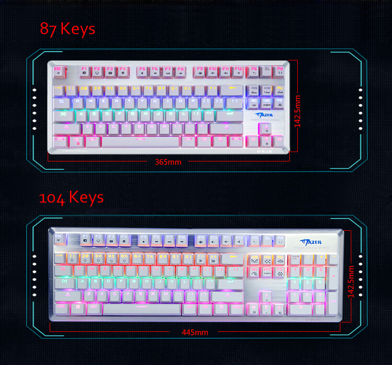 E Blue K727 104 Keys NKRO USB Wired Mixed Backlit Mechanical Gaming Keyboard Blue Black Switch 7