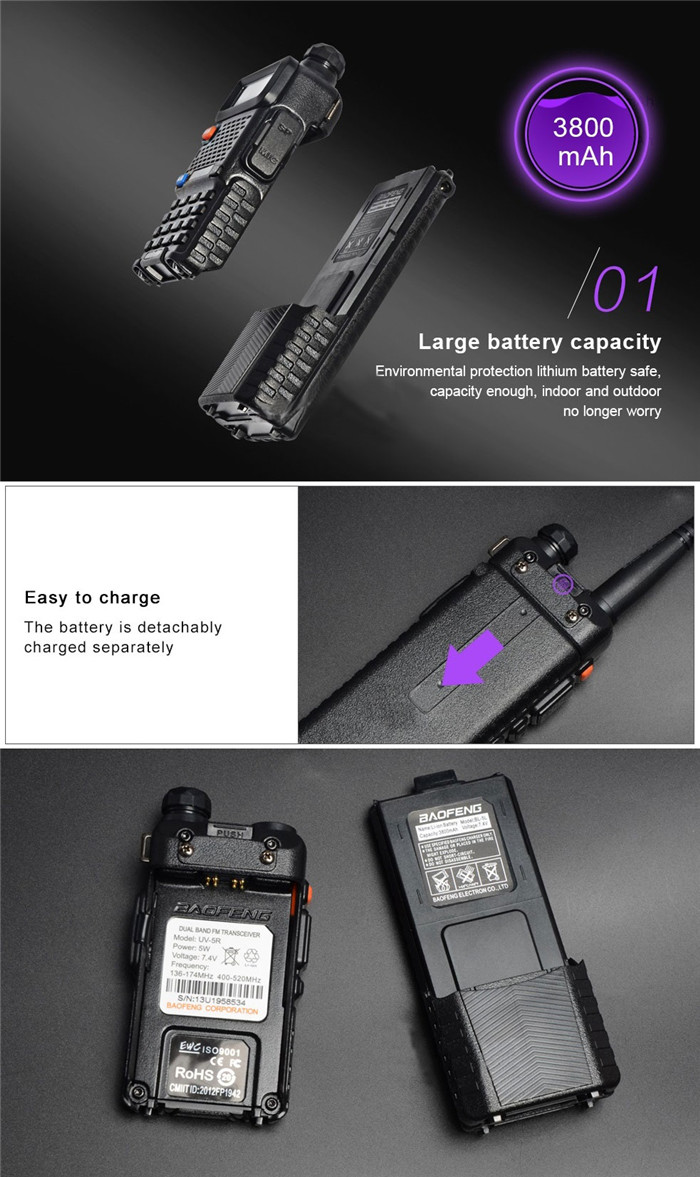 Upgrade BaoFeng UV-5R Walkie Talkie VH/UHF Dual Band Two Way Radio Transceiver 3800mah Battery 34