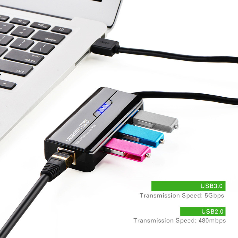 Ugreen CR102 USB3.0 to RJ45 100Mbps Ethernet 3 USB 3.0 Port Hub Network Card LAN Adapter for Laptop 115