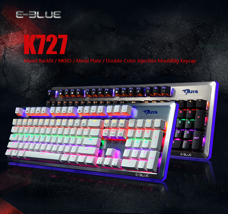 E Blue K727 104 Keys NKRO USB Wired Mixed Backlit Mechanical Gaming Keyboard Blue Black Switch 36
