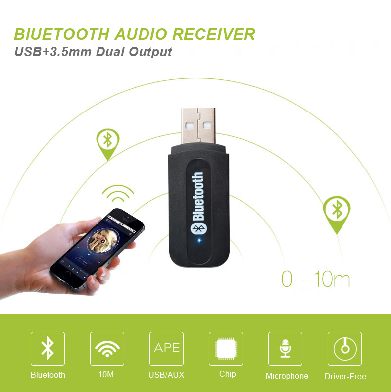 USB 3.5mm Audio Dual Output Bluetooth V4.0 A2DP Audio Receiver Adapter 73